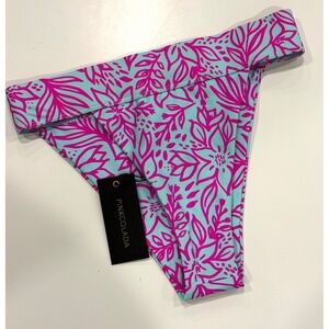 Pinkcolada Women Tropical Floral Bikini Bottoms Aqua Pink High Cut Size M NEW
